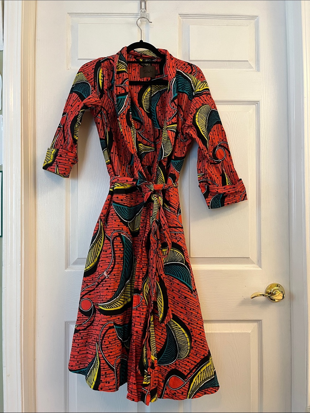 Vibrant Coral Red Patterned Wrap Dress